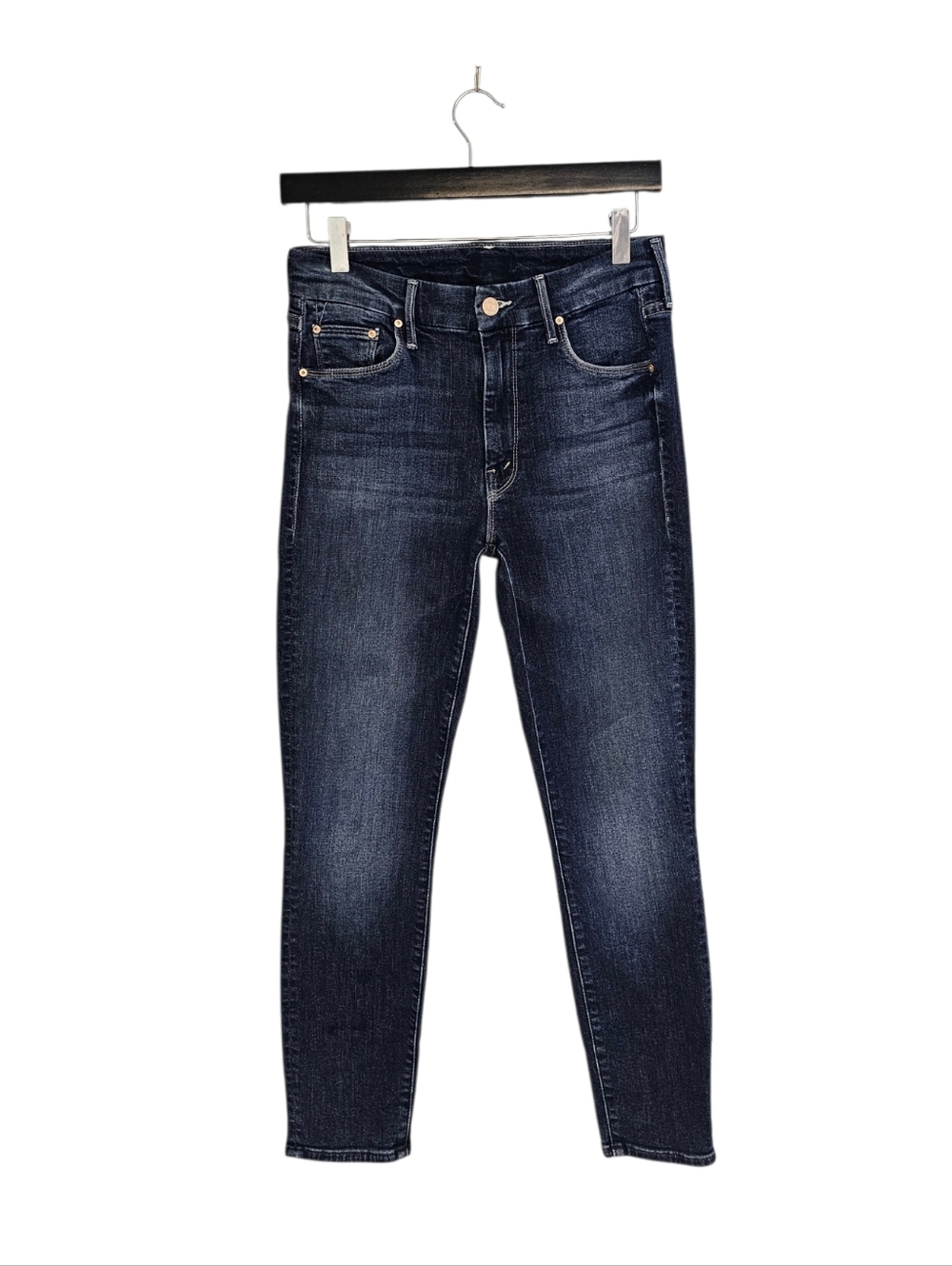 MOTHER The Looker Crop High Rise Skinny On The Edge Blue Dark Jeans 27 Preowned